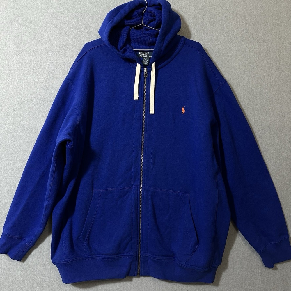 Vtg Polo Ralph Lauren Full Zip Hoodie Men's Size 3XLT Blue Preppy 90's Y2K EUC